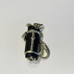 Signed A.J.C. Gold Tone / Rhinestone / Black Brooch Pin Gold Bag